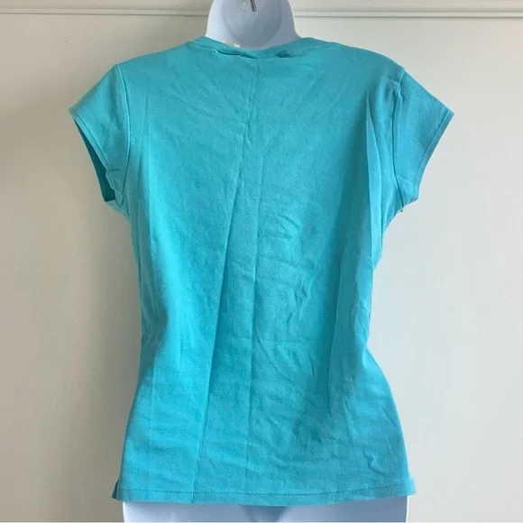 DKNY Blue Fitted T-Shirt with Cap Sleeves - Picture 2 of 5